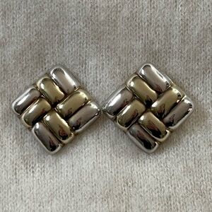 Vintage Mexico Chunky Sterling Silver 925 lBrass Post Earrings Modernist